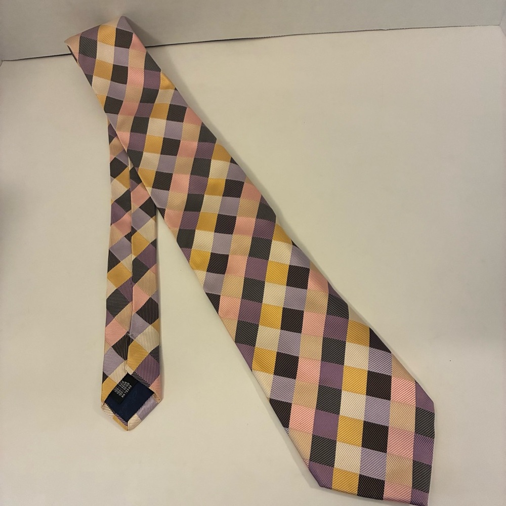 D’este Mens 100% Silk Neck Tie Made In Italy Designer Checkered Pattern